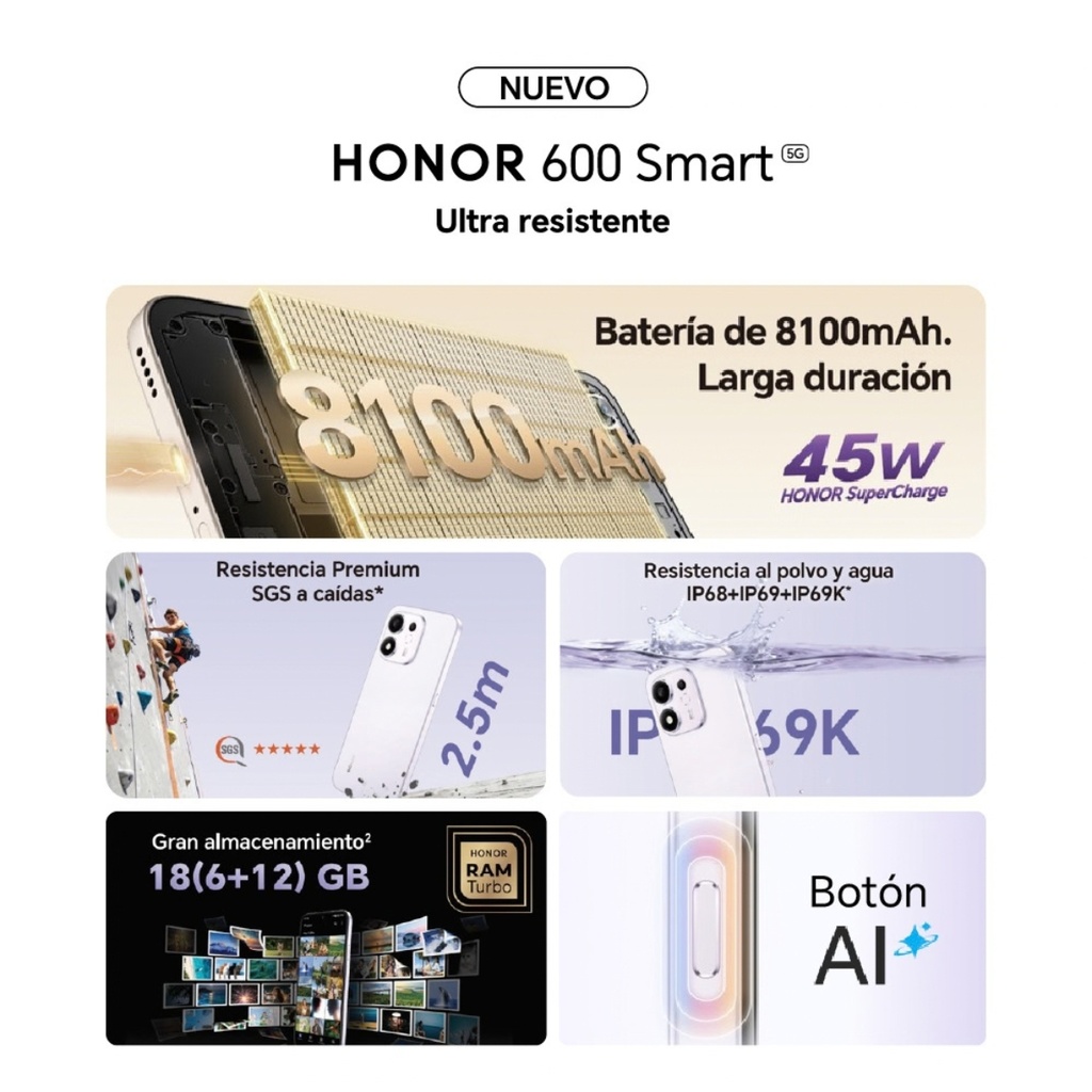 Combo Celular Honor 600 Smart 256GB + Reloj Honor 2 pro
