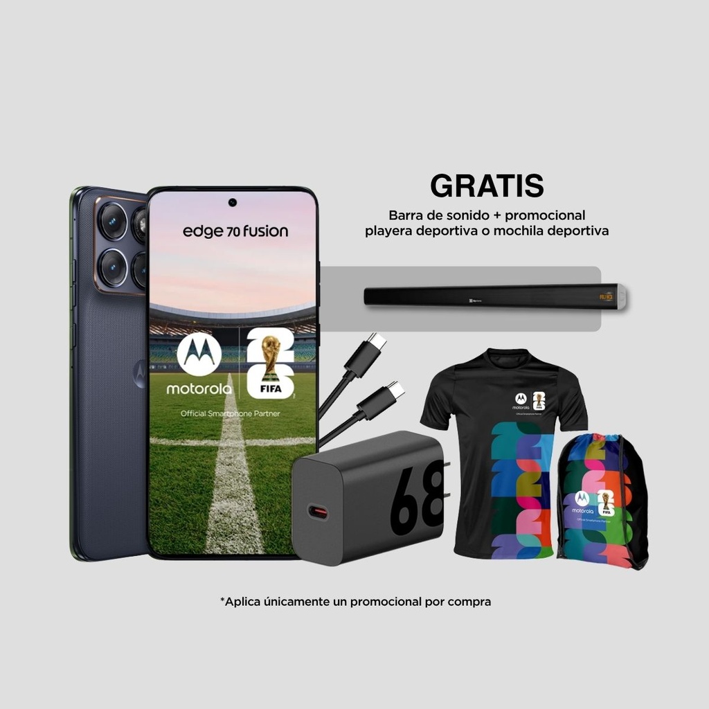 Combo Motorola Edge 70 Fusion 256GB + Promocional Motorola y Barra de Sonido Klip Xtreme