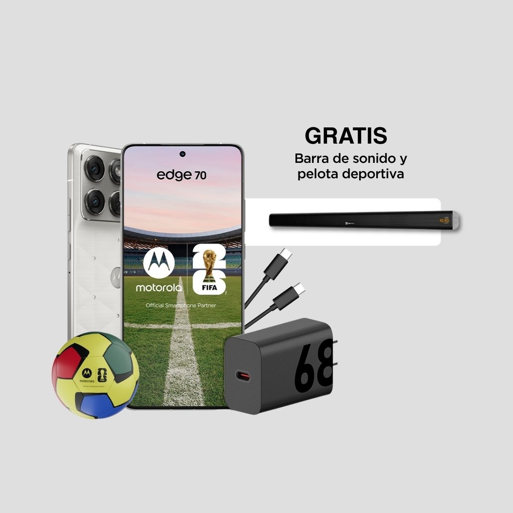 Combo Motorola Edge 70 512GB Swarovski + Promocional Pelota Motorola + Barra de Sonido KlipXtreme